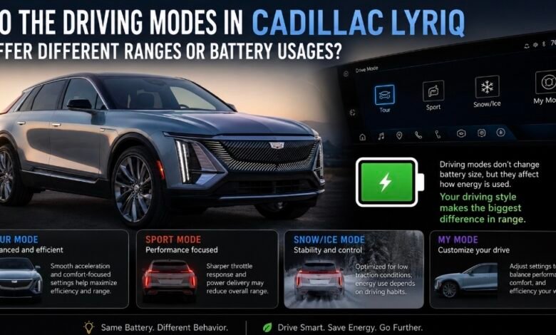 do the driving modes in cadillac lyriq offer different ranges or battery usages?